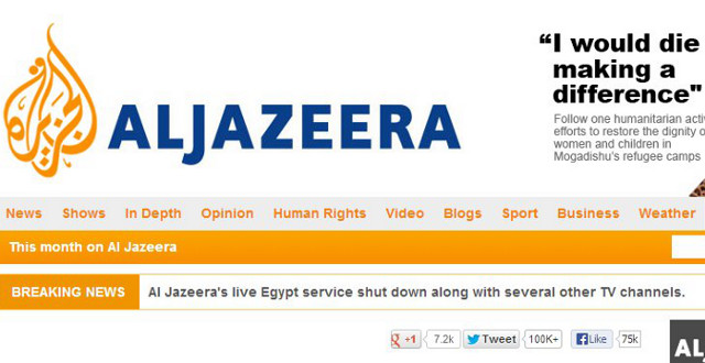 SHUTDOWN. Al Jazeera's Egyptian service gets shut down. Screen shot from Al Jazeera
