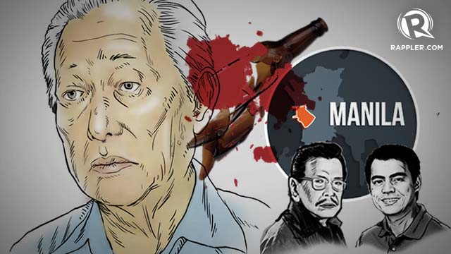 'BATO ME.' Re-electionist Mayor Alfredo Lim believes the hurling of rocks and bottles during his rival's sortie was staged.