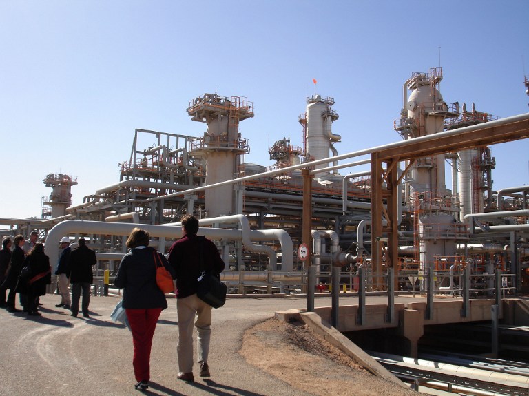 A picture taken on December 14, 2008 shows a foreign delegation visiting the Krechba gas treatment plant run by the Sonatrach, BP and Statoil, about 1,200 km (746 miles) south of Algiers. AFP PHOTO / STRINGER