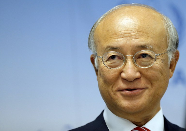 ATOMIC ENERGY AND DIPLOMACY. International Atomic Energy Agency (IAEA) Director-General Yukiya Amano gives a press conference on September 10, 2012 after a meeting of IAEA members at agency headquarters in Vienna. AFP PHOTO / ALEXANDER KLEIN