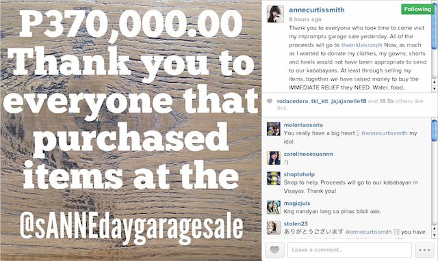 THANKS. From Anne Curtis' Instagram account after her garage sale. 