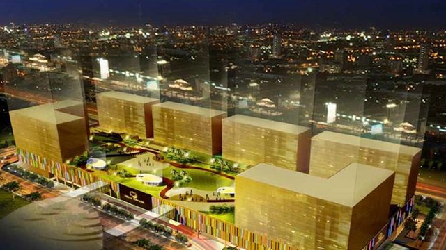 CASINO PROJECT. This is an artist's rendition of the Belle Grande Manila Bay that will house a large casino, two L-shaped hotel towers and 4 condotel towers. Photo from 2011 Belle Corp. Annual Report