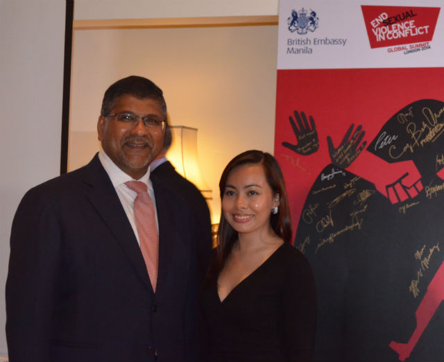 YOUNG GLOBAL SHAPER. British Ambassador Asif Ahmad with Jill Angeli Bacasmas, winner of 2014 End Sexual Violence in Conflict national essay competition. 