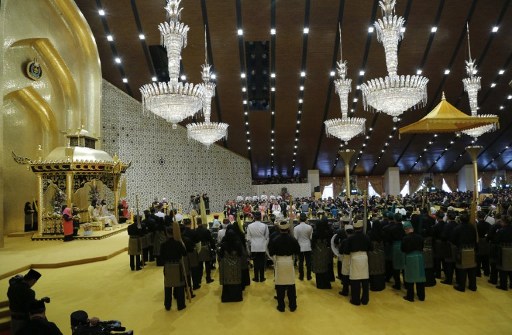 POMP AND PAGEANTRY. A general view during the wedding of royal couple on royal dais ceremony at Istana Nurul Iman in Brunei's capital Bandar Seri Begawan on September 23. 