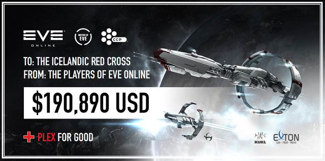 GIVING FOR GOOD. A closer look at CCP's check to the Icelandic Red Cross. Image from CCP Games