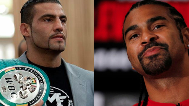 DIAMOND BOY vs HAYEMAKER. Manuel Charr (left) has promised to donate half of his paycheck if David Haye fights him. Photos from respective boxers' Facebook pages.