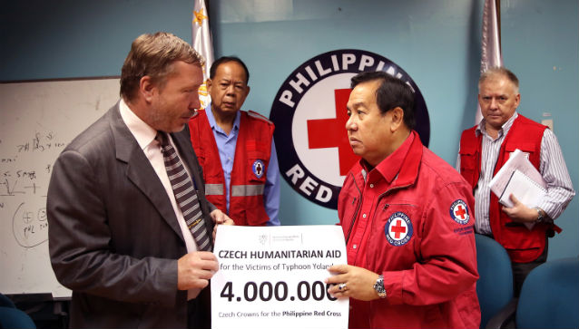 DONATION. Ambassador Josef Rychtar and Red Cross Richard Berger Chief during the turn over of the Czech Republic's donation for the Typhoon Yolanda relief operations. Photo provided by the Czech Embassy in Manila.