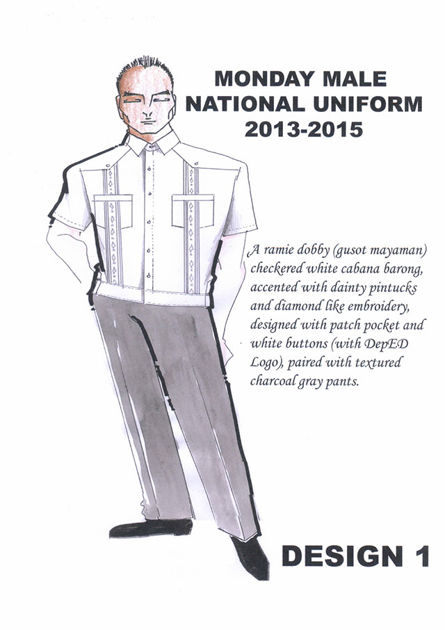 DESIGN ONE. National DepEd uniform for men SY 2013-2015
