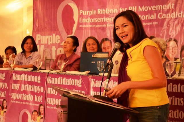 RH LAW. Only Team PNoy senatorial candidate Risa Hontiveros attended the press con in person to welcome Purple Vote's endorsement. Photo by Mark Demayo