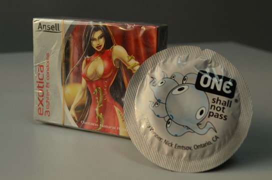 CUSTOM-DESIGNED CONDOMS. Girl power or witty? Take your pick (From the private collection of Ana Santos. Photo by Mark Demayo