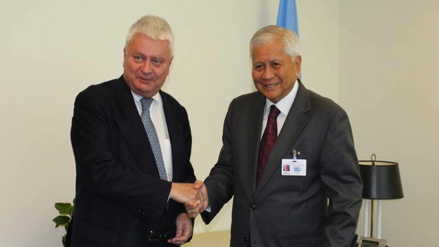 Foreign Affairs Secretary Albert F. del Rosario meets United Nations Under-Secretary General for Peacekeeping Operations Herve Ladsous at the United Nations Headquarters in New York on July 12 2013. Photo by Department of Foreign Affairs (DFA)