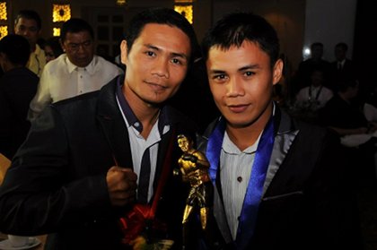 PROUD FIGHTERS. Boxers Donnie Nietes and Denver Cuelo at the 12th Elorde awards. March 25, 2012. Hanz Lustre.