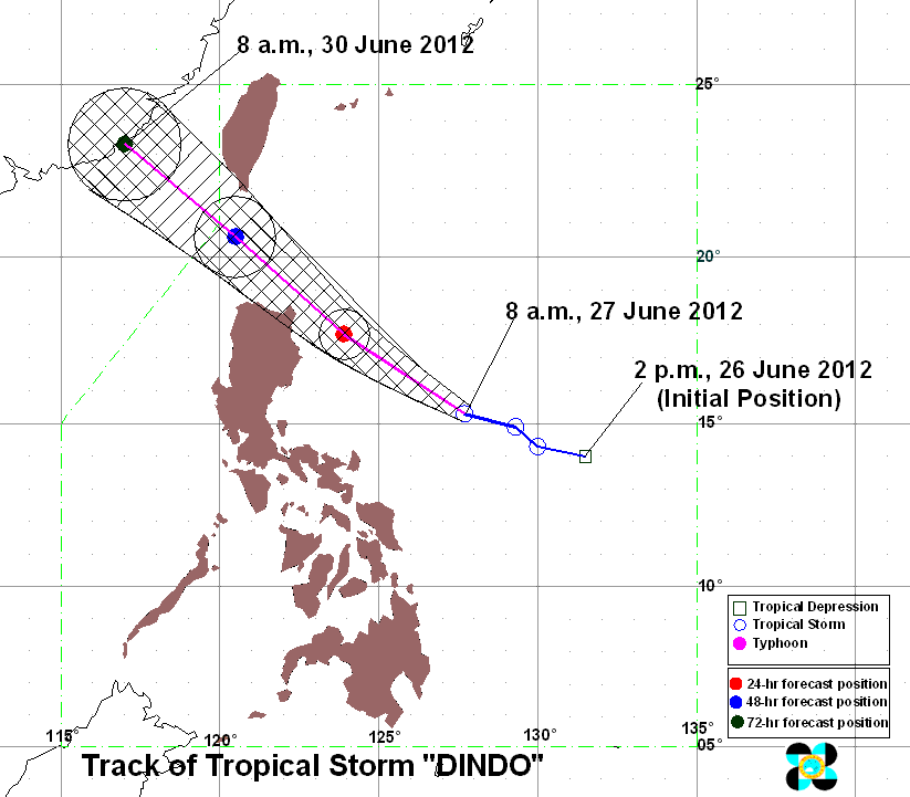 PAGASA Track for tropical storm Dindo as of 2 p.m., 27 June 2012