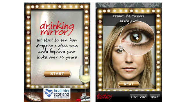 FACE CHANGER. The Drinking Mirror app alters the look of your face over time based on how much alcohol you regularly consume. Photo from iPhone app page..