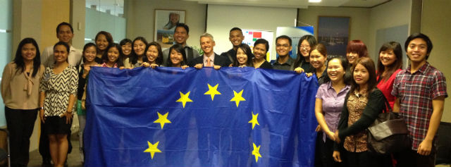EU Delegation's Chargé d' Affaires Lubomir Frebort poses for a photo with the new Erasmus Mundus scholars. Photo from the EU Delegation.