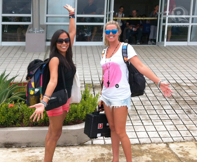 WAITING FOR THE SURFBOARDS. Arriving at the Siargao airport with Australian Roxy pro surfer Philippa Anderson. Photo from Elaine Abonal 