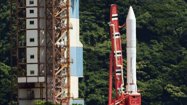SPACE TELESCOPE. Japan Aerospace Exploration Agency's (Jaxa) new solid fuel rocket Epsilon stands on a launching pad at Jaxa's Uchinoura Space Center at Kimotsuki town in Kagoshima prefecture. Photo by AFP