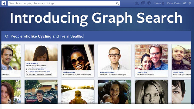 GO GRAPH SEARCH. Facebook's Graph Search feature is being rolled out to US English-using Facebook accounts. Screen shot from Facebook