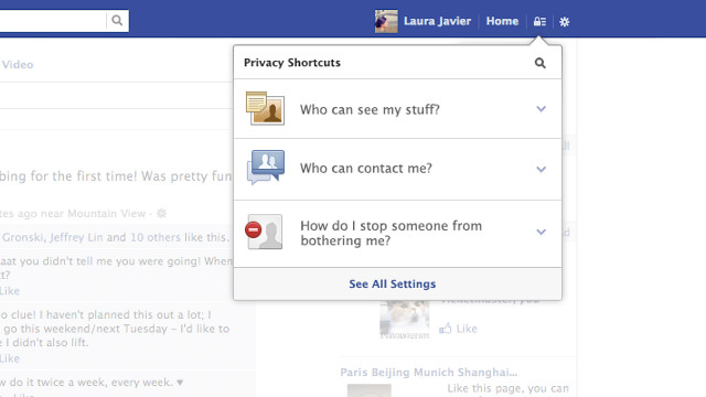 KEEP IT PRIVATE. Facebook gets revised sharing and privacy features. Screen shot from Facebook shows the new privacy shortcuts interface.