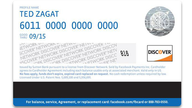 MOCK UP. The mock-up of Facebook's new reloadable gift card. Screen shot from Facebook