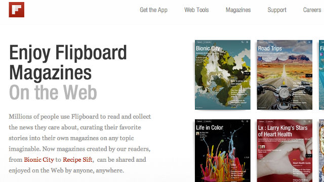 FLIPBOARD ON THE WEB. Enjoy Flipboard magazines on your browsers too! Screen shot from Flipboard
