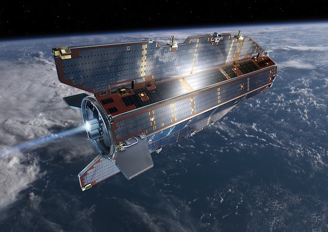 CRASHING SOON. An artist's impression of the GOCE satellite in orbit, released by the European Space Agency March 20, 2008. ESA/AOES Medialab