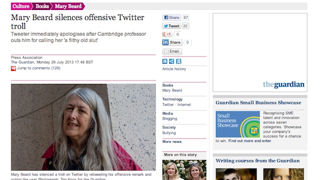 Screenshot of The Guardian story