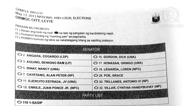 BLOCK AND WHITE. INC sample ballot from Ormoc, Leyte. Contributed photo