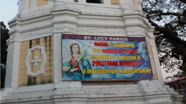 St. Lucy Parish in Narvacan puts up a tarpaulin against political dynasty. Photo taken by Franzes Ivy Carasi