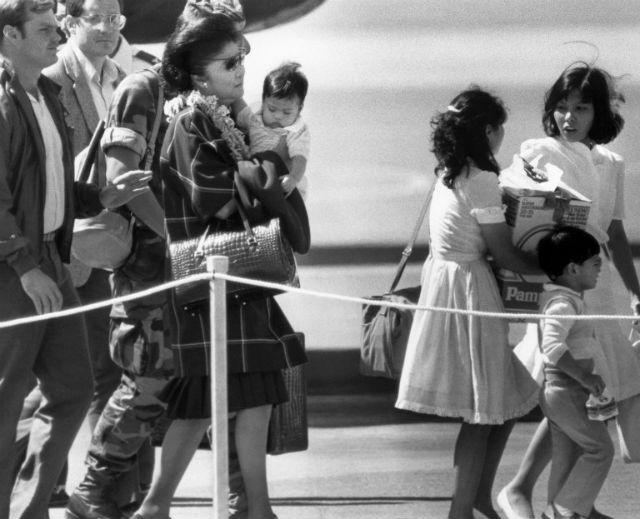 EXILE. Mrs. Marcos arrives in Hawaii on the last day of the People Power Revolution. Photo: Carl Viti/AFP