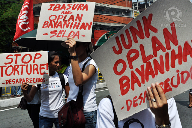 NO TO MILITARY ABUSE. Rights activists protest over the government's Oplan Bayanihan. Photo by Leanne Jazul