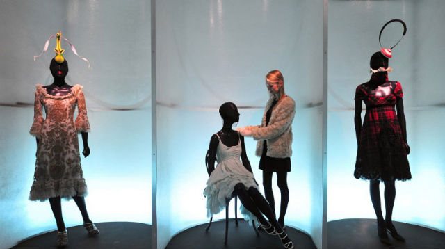 ECCENTRIC. An employee poses amongst designs during a press preview for the "Isabella Blow: Fashion Galore!" AFP Photo