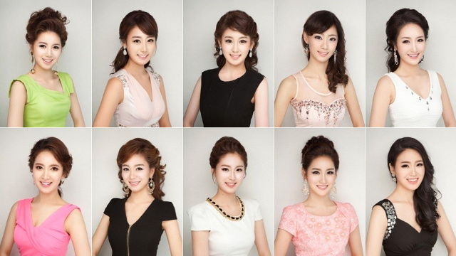 PHOTOSHOP ON DISPLAY. Combined pictures of Korean pageant contestants photoshopped to look the same. Screen shot from Jezebel.com