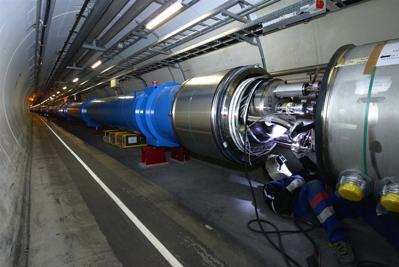 Over 10,000 high-current splices between LHC magnets will be opened and consolidated during the first Long Shutdown of the LHC. This image shows their installation in 2007. CERN photo