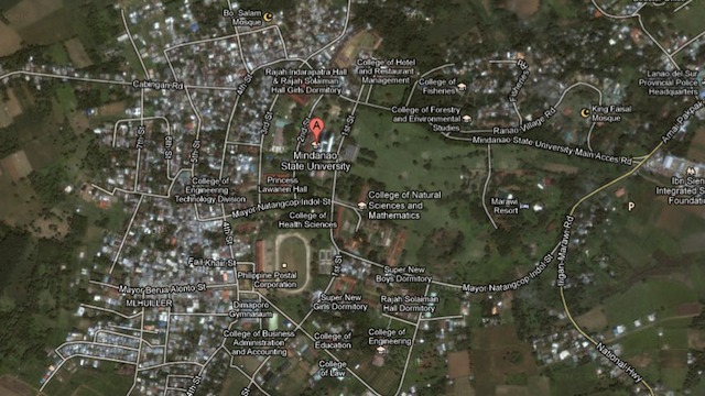 PEACE ZONE? The Autonomous Region in Muslim Mindanao's Regional Legislative Assembly has adopted a resolution to declare Mindanao State University Main Campus a zone of peace. Image grab from Google Maps. 