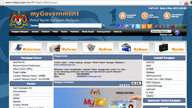 BACK TO NORMAL? Malaysia's government portal back online as of 11:08 am.