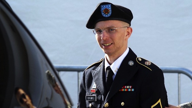 U.S. Army Private Bradley Manning is escorted as he leaves a military court at the end of the first of a three-day motion hearing June 6, 2012 in Fort Meade, Maryland. Alex Wong/Getty Images/AFP
