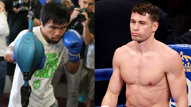 NOVEMBER BOUT. WBO Welterweight champion Manny Pacquiao (L) will defend his belt against Chris Algieri (R). Pacquiao photo by Rappler. Algieri photo from his Twitter account