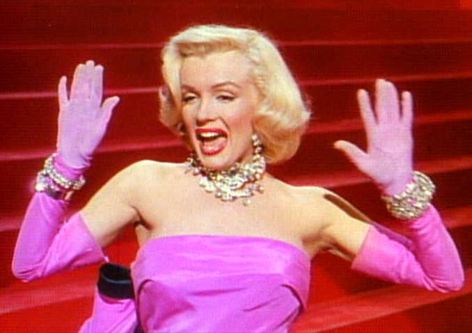 Screenshot of Marilyn Monroe performing "Diamonds Are a Girl's Best Friend," from the trailer for the film Gentlemen Prefer Blondes, 1953. Public domain / courtesy Wikipedia.