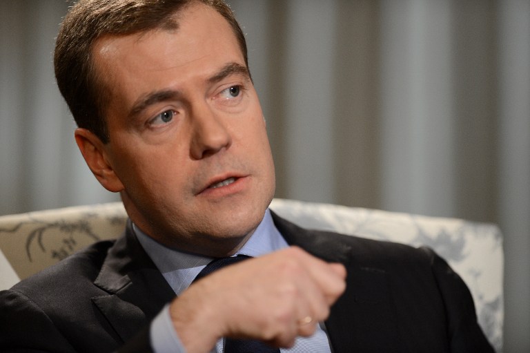 KREMLIN COMEBACK? Russia's Prime Minister Dmitry Medvedev speaks during an interview with Agence France Presse and French daily Le Figaro in the Gorki residence outside Moscow, on November 23, 2012. AFP PHOTO / NATALIA KOLESNIKOVA