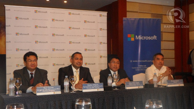 MICROSOFT TALKS. Microsoft's panelists during the question and answer section of their press conference.