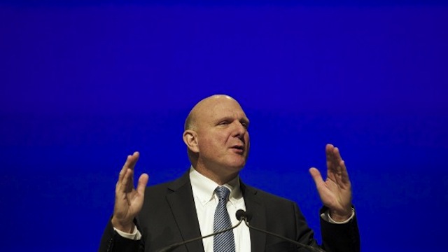 Microsoft CEO Steve Ballmer addresses shareholders during the Microsoft Shareholders Annual Meeting November 19, 2013 in Bellevue, Washington. The meeting was the last for Steve Ballmer as CEO, of which there have only been two in Microsoft's history. Stephen Brashear/Getty Images/AFP