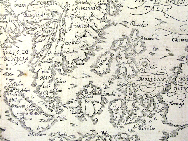 A 1598 map by Sebastian Munster showing Southeast Asia with no borders.