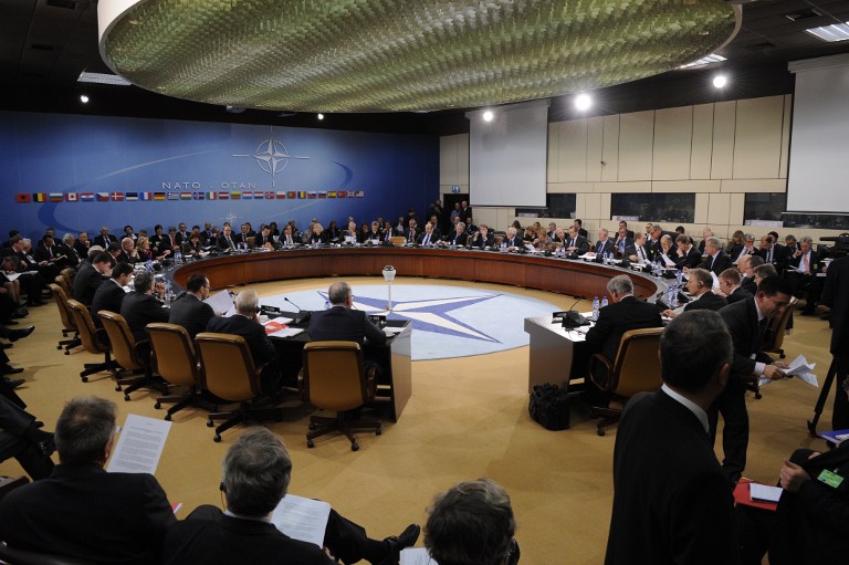 North Atlantic Treaty Organization (NATO) foreign ministers from the 28 NATO member-countries meet on December 4, 2012 at NATO headquarters in Brussels to discuss Syria and Turkey's request for Patriot missiles to be deployed protectively on the Turkish-Syrian border. AFP PHOTO / JOHN THYS