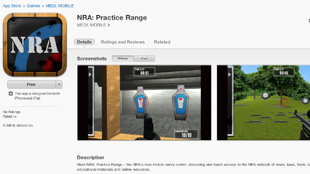 PRACTICE RANGE. The NRA releases an app that's bound to cause some controversy. Screen shot from Apple Store.