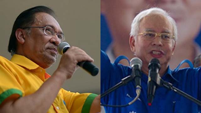Anwar photo: AFP/Saeed Khan; Najib photo: AFP/Mohd Rasfan