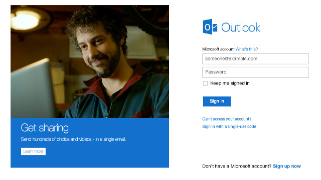 ROSY OUTLOOK. Microsoft's new mail service gets 1.5-M new accounts in 12 hours. Screen shot from Outlook.com