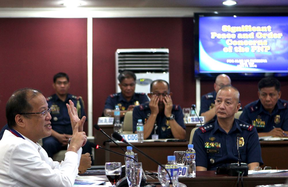 President Benigno Aquino III presides over the Philippine National Police Command Conference at Camp Crame in Quezon City on April 14, 2014. Malacañang Photo Bureau
