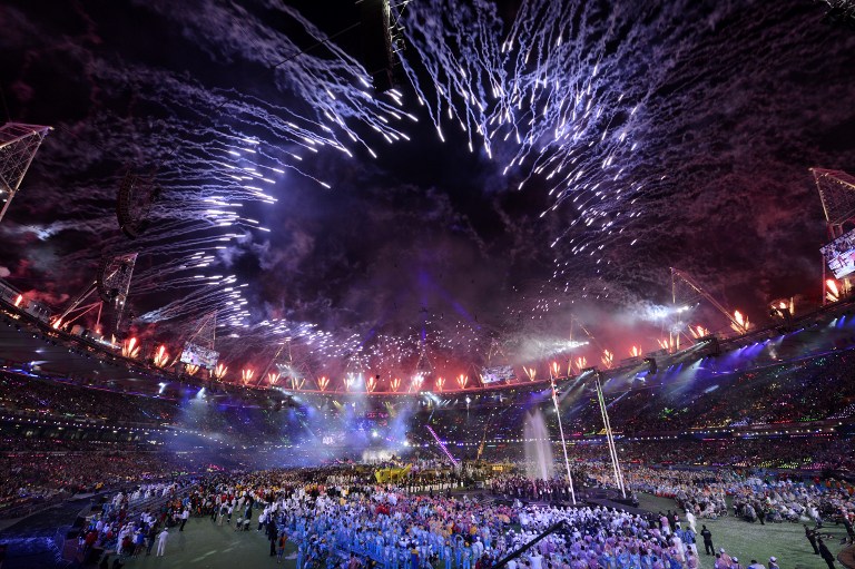 THANK YOU LONDON. Fireworks light up the sky above the arena during the closing ceremony of the London 2012 Paralympic Games at the Olympic Stadium in east London on September 9, 2012. AFP PHOTO / ADRIAN DENNIS