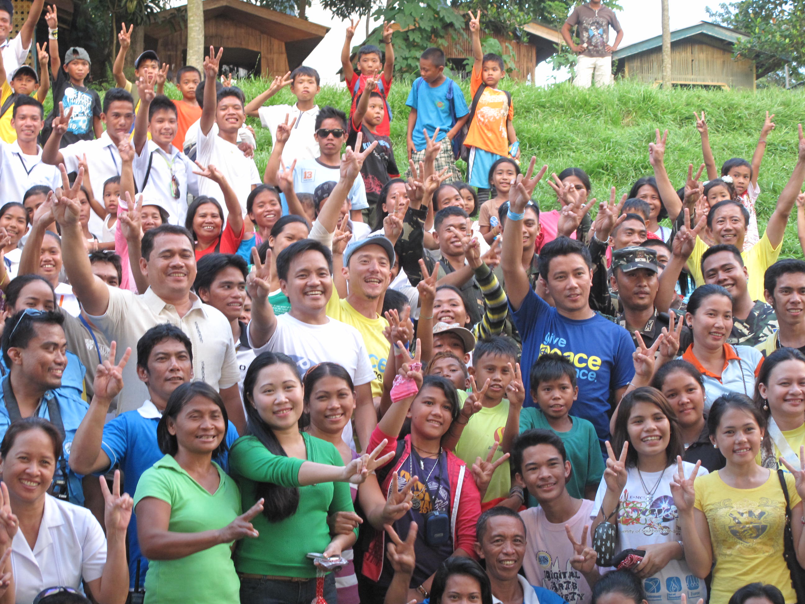 PEACE SIGN. Celebrity Peace Ambassadors visit Aleosan, North Cotabato in the first of a series of immersion activities organized by the Office of the President Adviser on the Peace Process. Photo by Angela Casauay. 